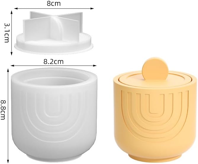 LSLEVA Storage Box with Lids Candle Jar Molds Set, Creative Silicone Candle Vessels Pot Molds, Concrete Round Stripe with Cover Bottle Making Moulds for Storage Candle Holder (D-Striped-U) - Image 2